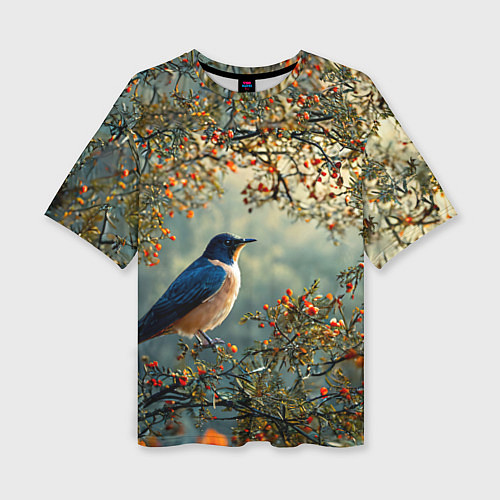 Женская футболка оверсайз Ласточка пейзаж / 3D-принт – фото 1