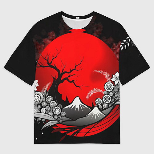 Женская футболка оверсайз Природа Японии - абстракция / 3D-принт – фото 1
