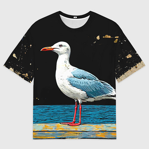 Женская футболка оверсайз Чайка на море ночью / 3D-принт – фото 1