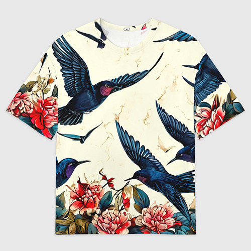 Женская футболка оверсайз Стая ласточек / 3D-принт – фото 1