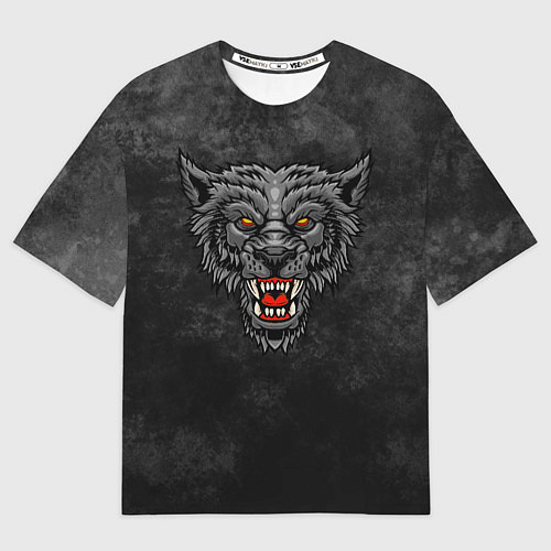 Женская футболка оверсайз Агрессивный волк на темном фоне / 3D-принт – фото 1