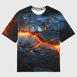 Футболка оверсайз женская Черная треснутая плита - текстура, цвет: 3D-принт