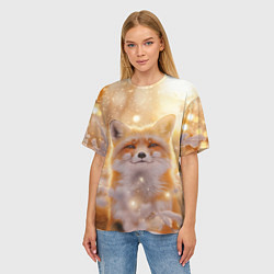 Футболка оверсайз женская Лисица и блестящий снег, цвет: 3D-принт — фото 2