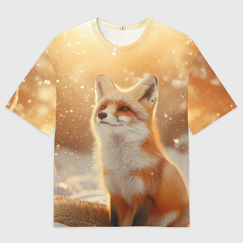 Женская футболка оверсайз Лисица в снежном лесу / 3D-принт – фото 1