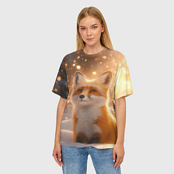 Футболка оверсайз женская Рыжая лисичка в снежном лесу, цвет: 3D-принт — фото 2
