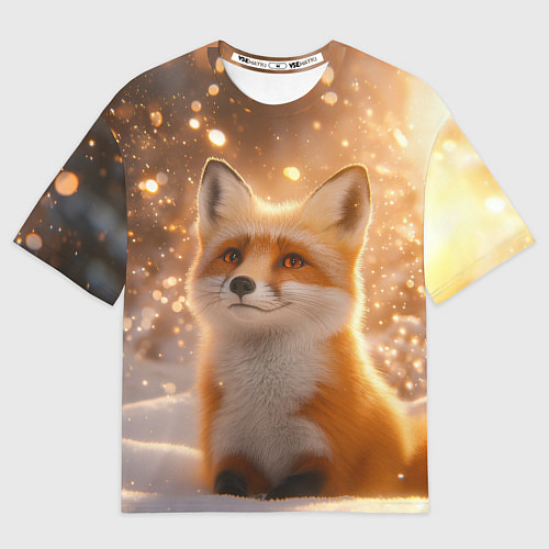 Женская футболка оверсайз Рыжая лисичка в снежном лесу / 3D-принт – фото 1
