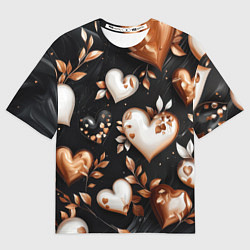 Футболка оверсайз женская Сердечки и листочки, цвет: 3D-принт
