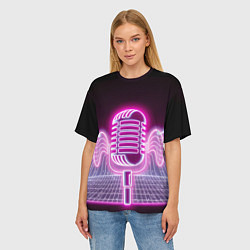 Футболка оверсайз женская Розовый неоновый микрофон, цвет: 3D-принт — фото 2