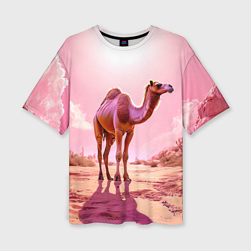 Женская футболка оверсайз Верблюд в розовой пустыне / 3D-принт – фото 1