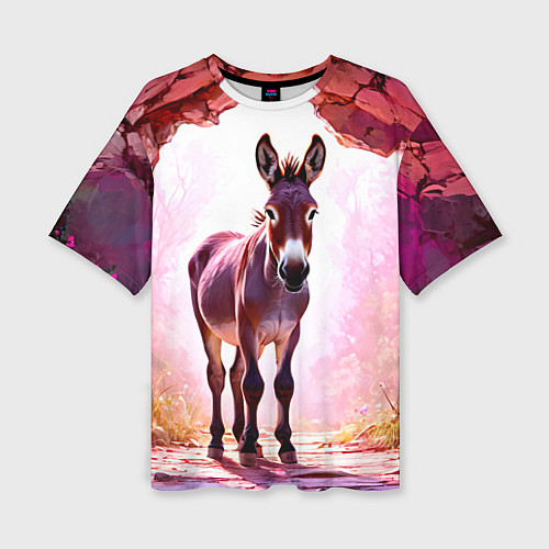 Женская футболка оверсайз Осел в розовом свете / 3D-принт – фото 1