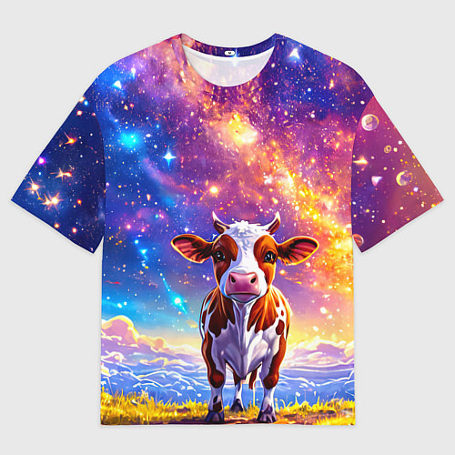 Женская футболка оверсайз Коровка и звездное небо / 3D-принт – фото 1