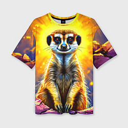 Женская футболка оверсайз Сурикат в яркиз лучах солнца