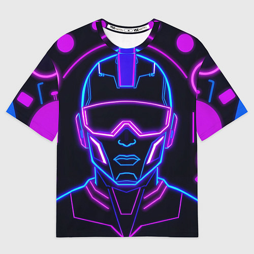 Женская футболка оверсайз Неоновый кибер силует / 3D-принт – фото 1