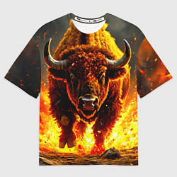 Женская футболка оверсайз Буйвол в огне