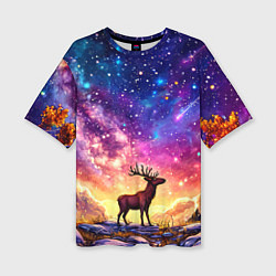 Футболка оверсайз женская Лось и звездное небо, цвет: 3D-принт