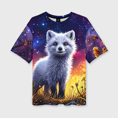 Женская футболка оверсайз Песец в звездную ночь / 3D-принт – фото 1