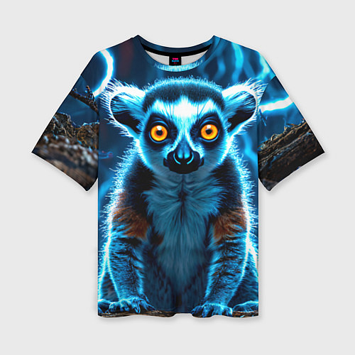 Женская футболка оверсайз Лемур и удар молнии / 3D-принт – фото 1