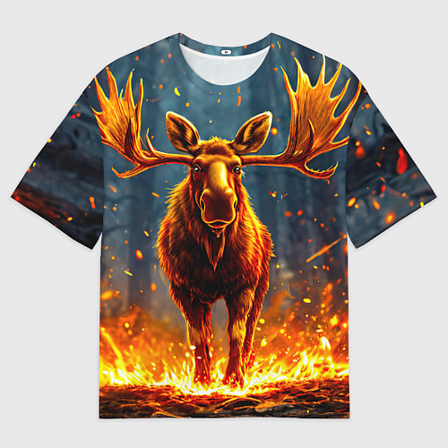 Женская футболка оверсайз Лось в огне / 3D-принт – фото 1