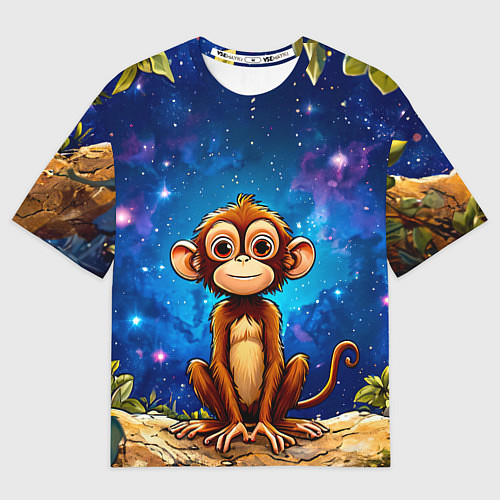 Женская футболка оверсайз Обезьянка в звездную ночь / 3D-принт – фото 1