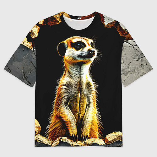 Женская футболка оверсайз Сурикат на черном / 3D-принт – фото 1