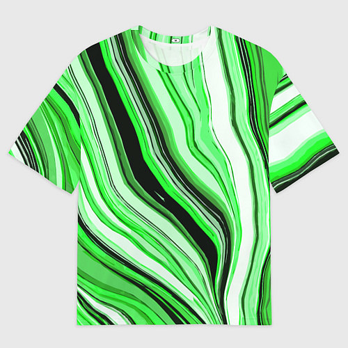 Женская футболка оверсайз Волнистые вертикальные чёрно-зелёные полосы / 3D-принт – фото 1