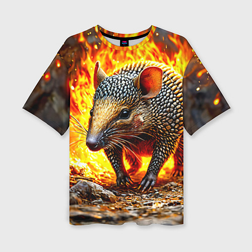 Женская футболка оверсайз Броненосец в огне / 3D-принт – фото 1