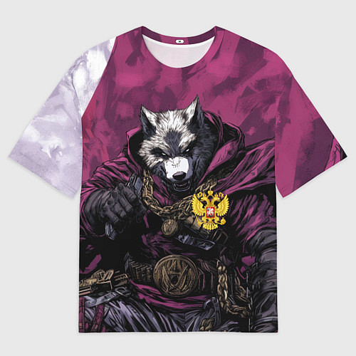 Женская футболка оверсайз Волк с золотым гербом РФ / 3D-принт – фото 1