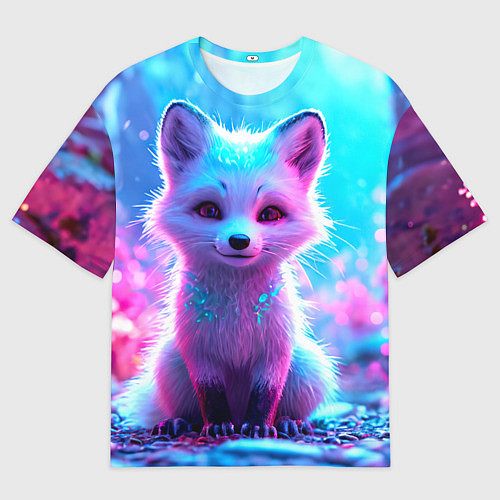 Женская футболка оверсайз Песец в неоновом свете / 3D-принт – фото 1