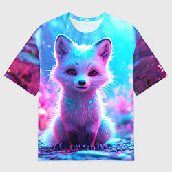 Футболка оверсайз женская Песец в неоновом свете, цвет: 3D-принт