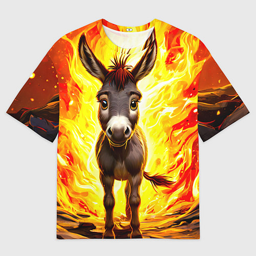 Женская футболка оверсайз Ослик в огне / 3D-принт – фото 1