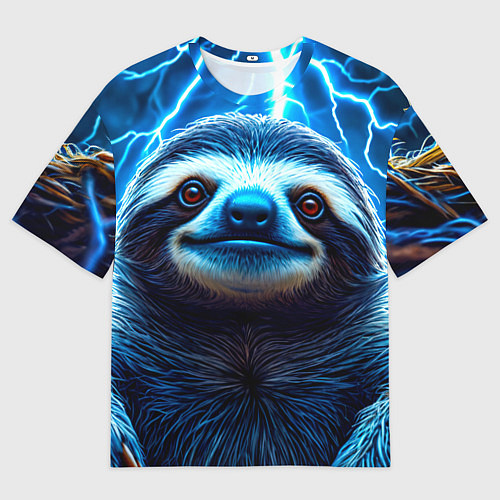 Женская футболка оверсайз Ленивец в разрядах молний / 3D-принт – фото 1