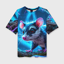 Футболка оверсайз женская Опоссум в синей туманности, цвет: 3D-принт