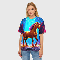 Футболка оверсайз женская Лошадь в ярких лучах, цвет: 3D-принт — фото 2