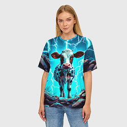 Футболка оверсайз женская Корова в разрядах молнии, цвет: 3D-принт — фото 2