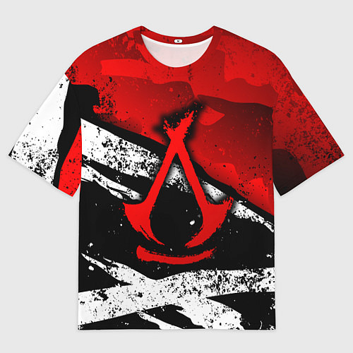 Женская футболка оверсайз Assassins creed: shadows - красная абстракция / 3D-принт – фото 1