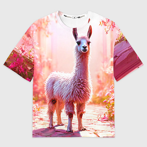 Женская футболка оверсайз Альпака в розовом / 3D-принт – фото 1