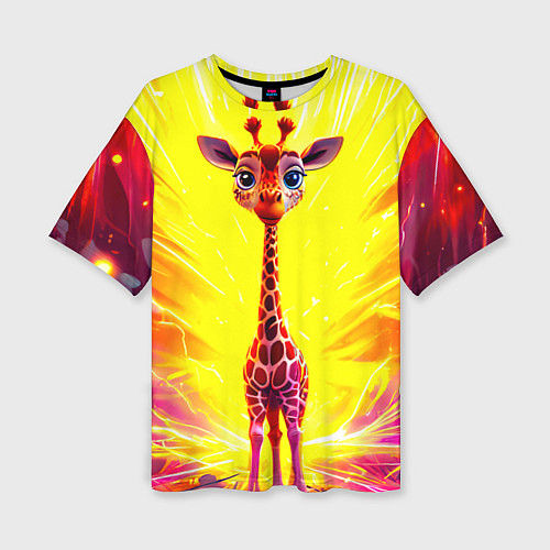Женская футболка оверсайз Жирафик в желтых искрах / 3D-принт – фото 1