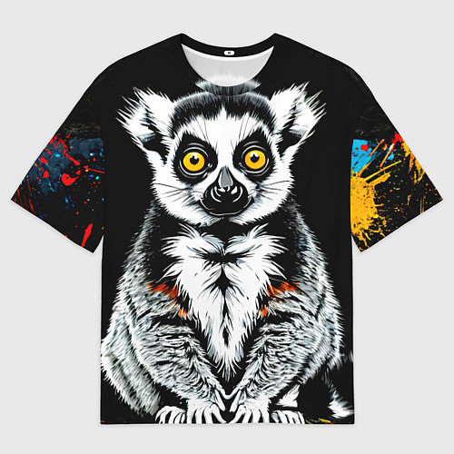 Женская футболка оверсайз Лемур на черном / 3D-принт – фото 1