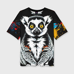 Футболка оверсайз женская Лемур на черном, цвет: 3D-принт