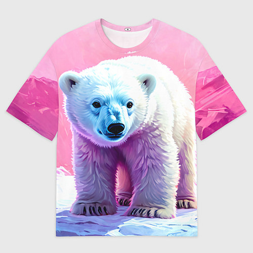 Женская футболка оверсайз Белый медведь в розовом свете / 3D-принт – фото 1