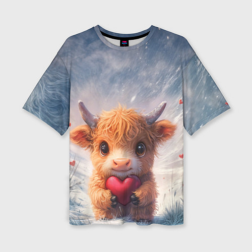 Женская футболка оверсайз Влюблённый теленок / 3D-принт – фото 1