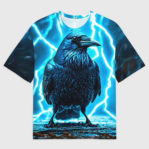 Женская футболка оверсайз Черный ворон в разрядах молнии / 3D-принт – фото 1
