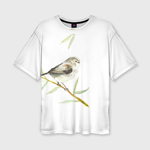 Женская футболка оверсайз Воробей акварель / 3D-принт – фото 1