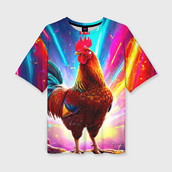 Женская футболка оверсайз Петух в ярких лучах