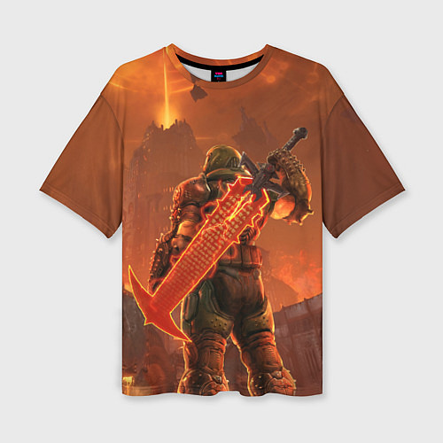 Женская футболка оверсайз Палач рока и башня Doom / 3D-принт – фото 1