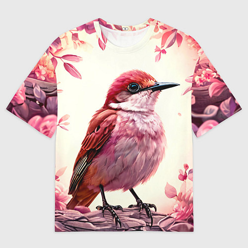 Женская футболка оверсайз Кукушка в розовых цветах / 3D-принт – фото 1