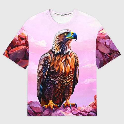 Женская футболка оверсайз Орел и розовый закат / 3D-принт – фото 1