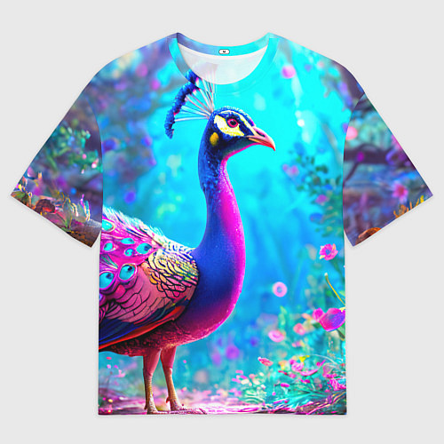 Женская футболка оверсайз Яркий павлин / 3D-принт – фото 1