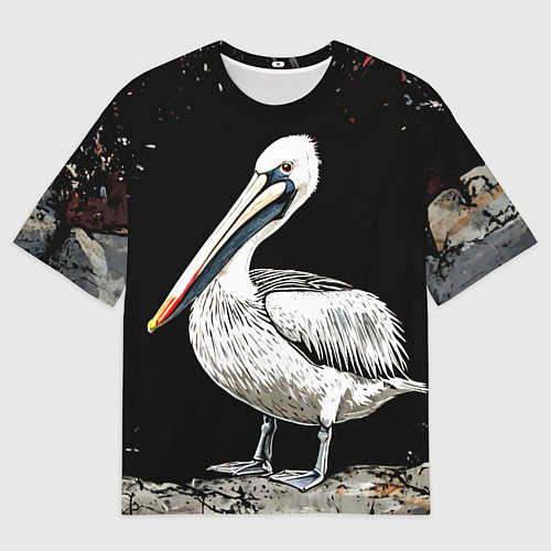 Женская футболка оверсайз Пеликан на черном / 3D-принт – фото 1