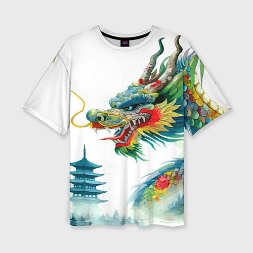 Женская футболка оверсайз Japanese watercolor dragon - art / 3D-принт – фото 1